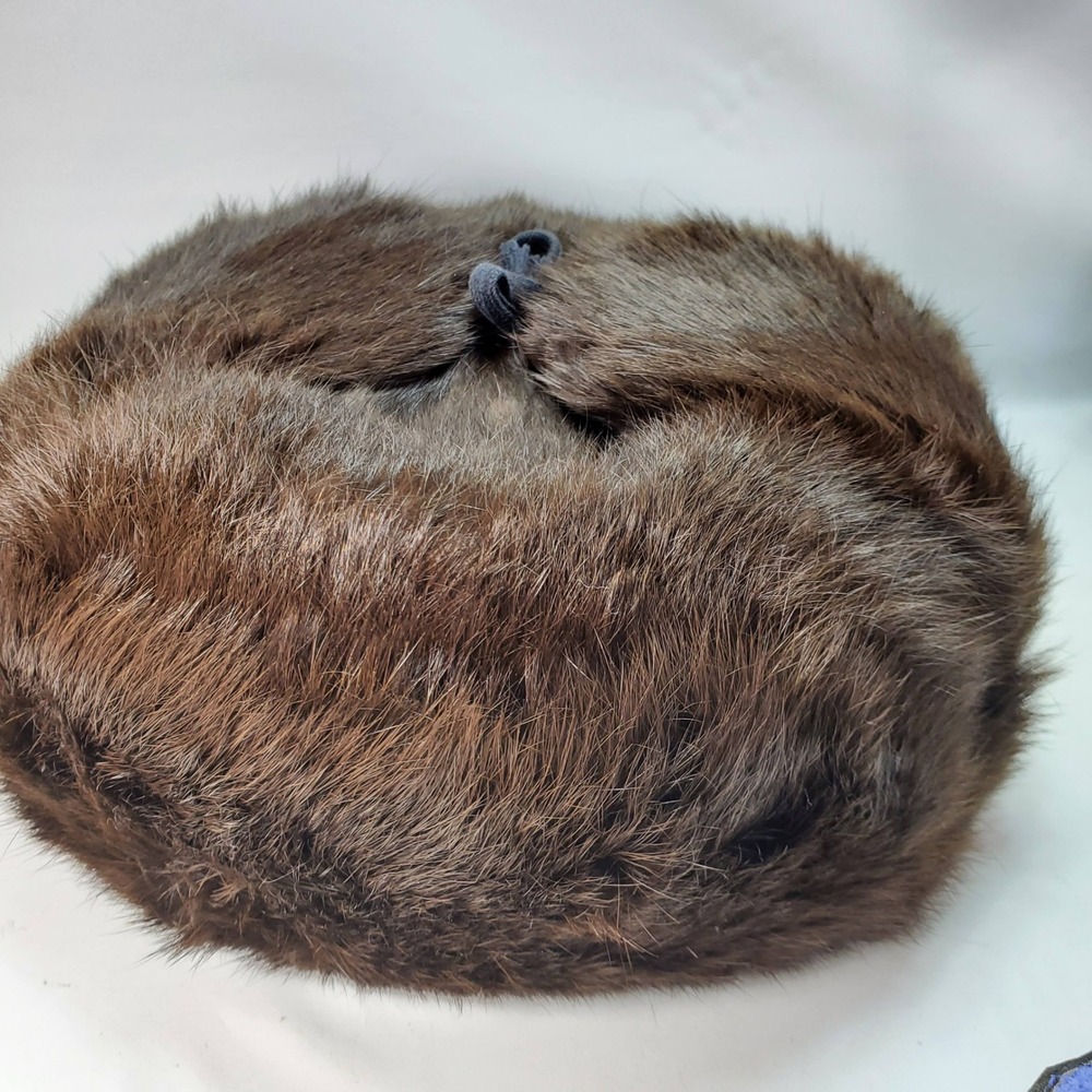 Vintage Soviet Ushanka Trapper Hat Mens 62 Brown Real Fur Russian Winter Warm